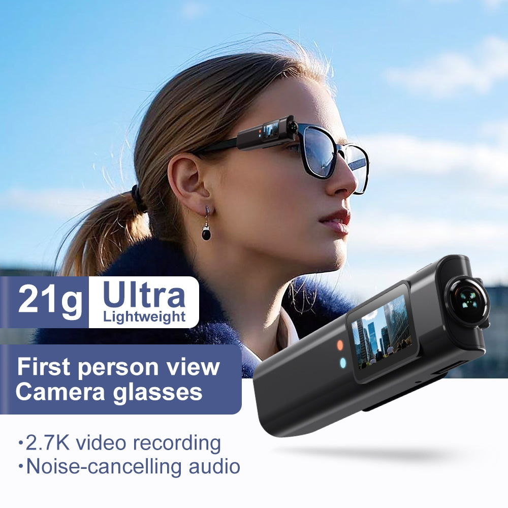 Glasses-Mounted Mini Camera with WiFi, 0.96" Screen | Hands-Free Recording