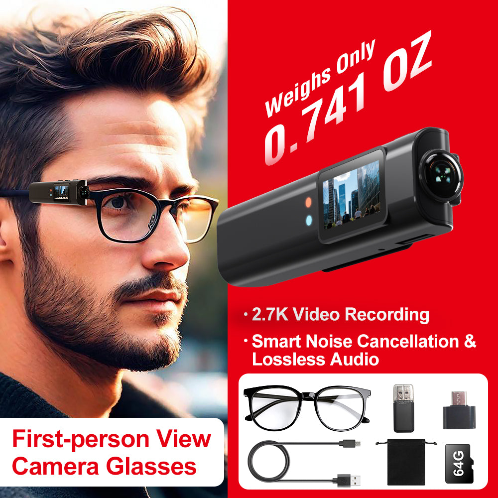 Glasses-Mounted Mini Camera with WiFi, 0.96" Screen | Hands-Free Recording