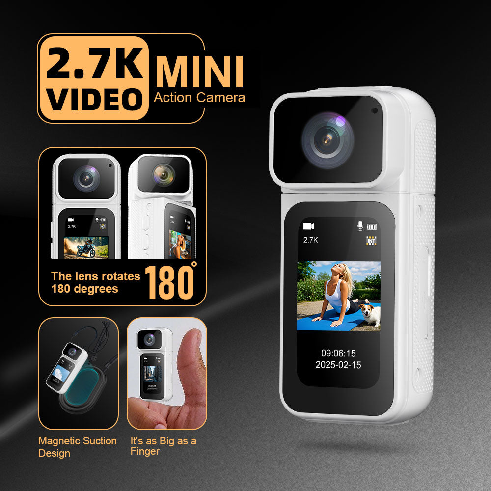 2.7K Mini DV Camera with 180° Rotating Lens & WiFi | Magnetic Mount,Black