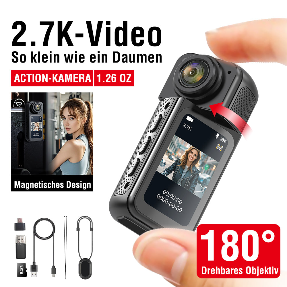 2.7K Mini DV Camera with 180° Rotating Lens & WiFi | Magnetic Mount,S70,black