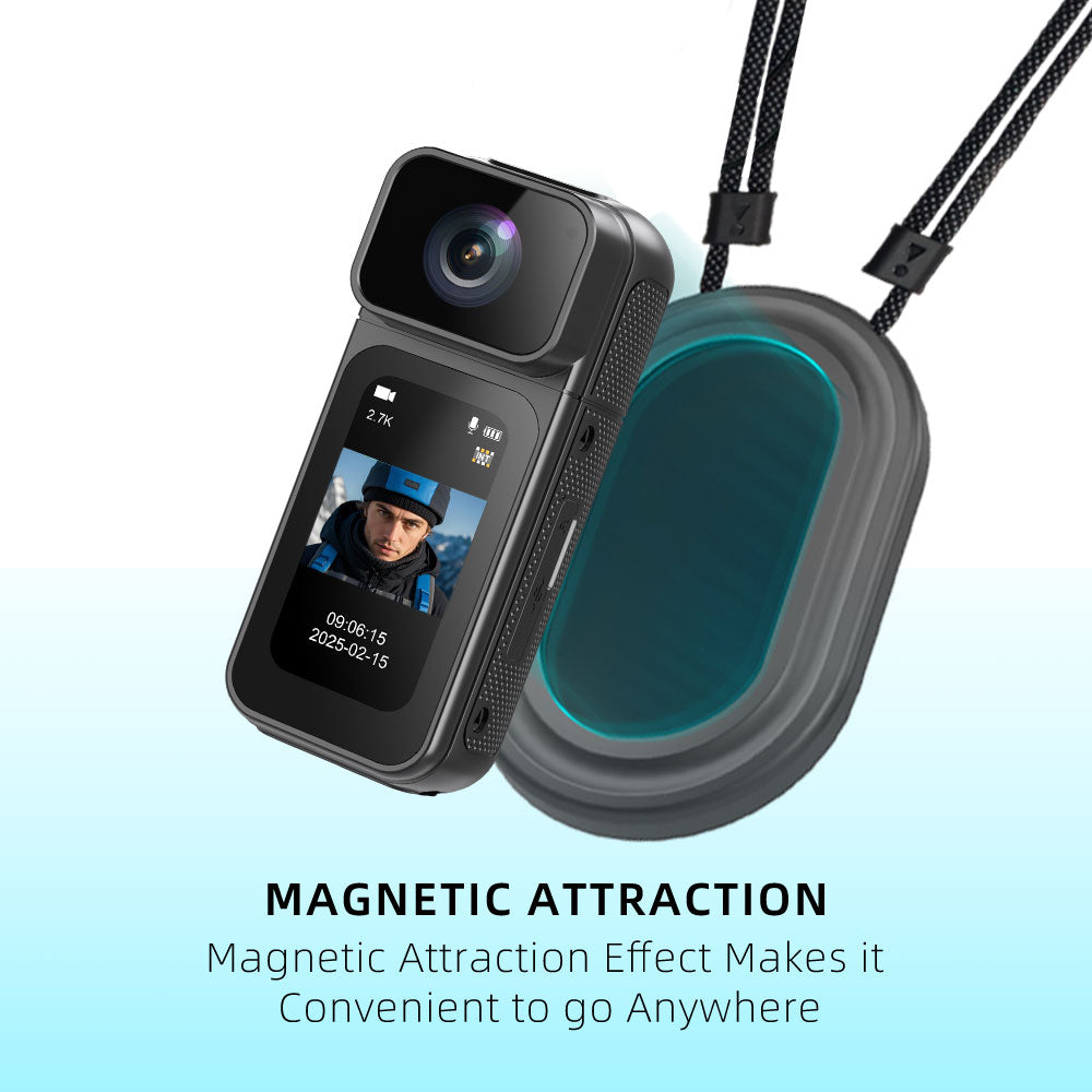 2.7K Mini DV Camera with 180° Rotating Lens & WiFi | Magnetic Mount,Black