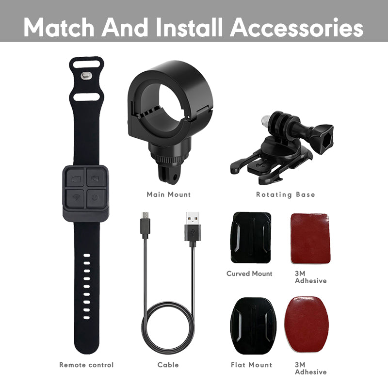 Dual Lens Action Camera 4K/1080P with WiFi | Helmet & Handlebar Mount