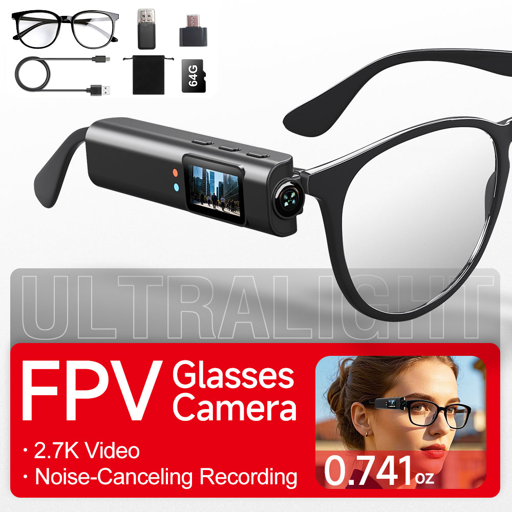 Glasses-Mounted Mini Camera with WiFi, 0.96" Screen | Hands-Free Recording